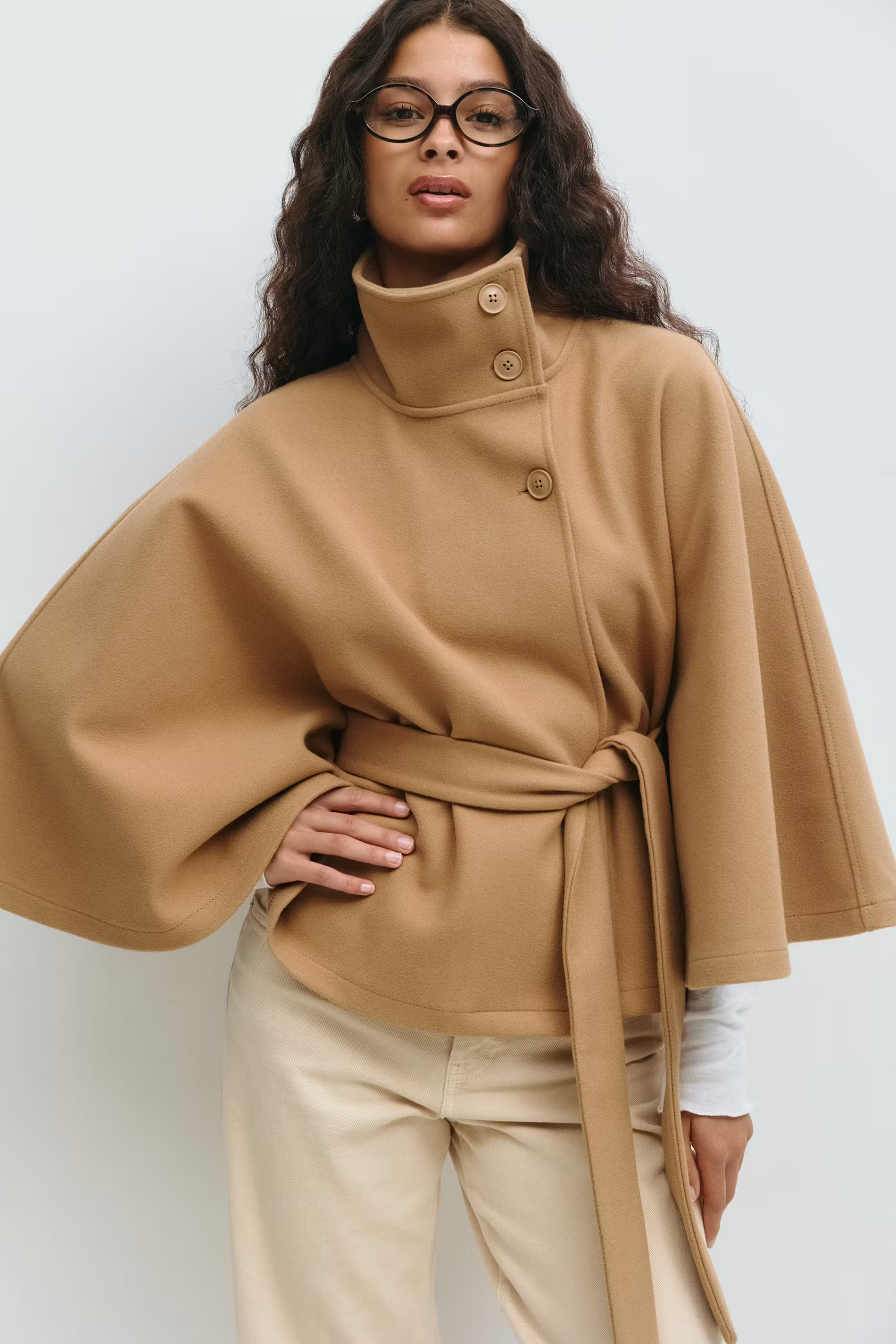 Loreza Cape Coat | Elegant Women’s Coat with Belt & High Collar